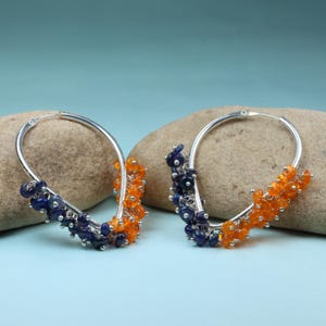 Genuine Orange & Black Opal Earring, Top Quality fire opal earrings,Beaded Earrings, Cluster Opal Earring, Handmade fire opal earrings.