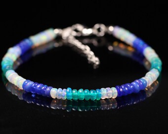 Multi Opal Bracelet – Dainty October Birthstone Jewelry, Sterling Silver/Gold Chain, Men & Women, Genuine Fire Opal , Gift For Her