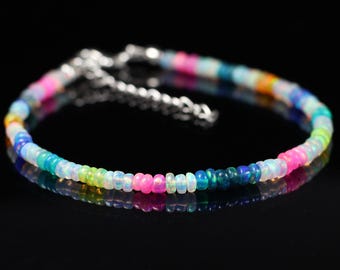 Multi Opal Bracelet – Dainty October Birthstone Jewelry, Sterling Silver/Gold Chain, Men & Women, Genuine Fire Opal , Gift For Her
