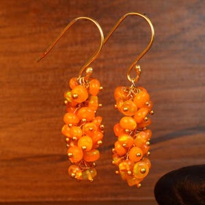 Orange Opal Cluster Earring, Natural Opal Beads Earring, Fire Opal Dangle Earrings for Women,  Handmade Earrings, Gift For Her