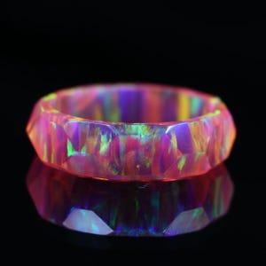 Solid Pink Faceted Opal Band Ring, Opal Ring, AAA Grade Rare Opal Engagement Ring, Beautiful Opal band For October Birthstone Best Gift
