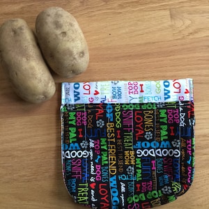 Black/White Dog print - Potato/Corn/Bread  Box-Pleated Microwave Bag - 100% Cotton - Perfect for quick cooking (dog related words)