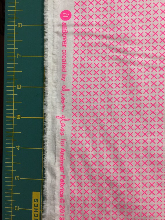 Hot Pink Cross Stitch Print Fabric Andover Fabric Cross Etsy