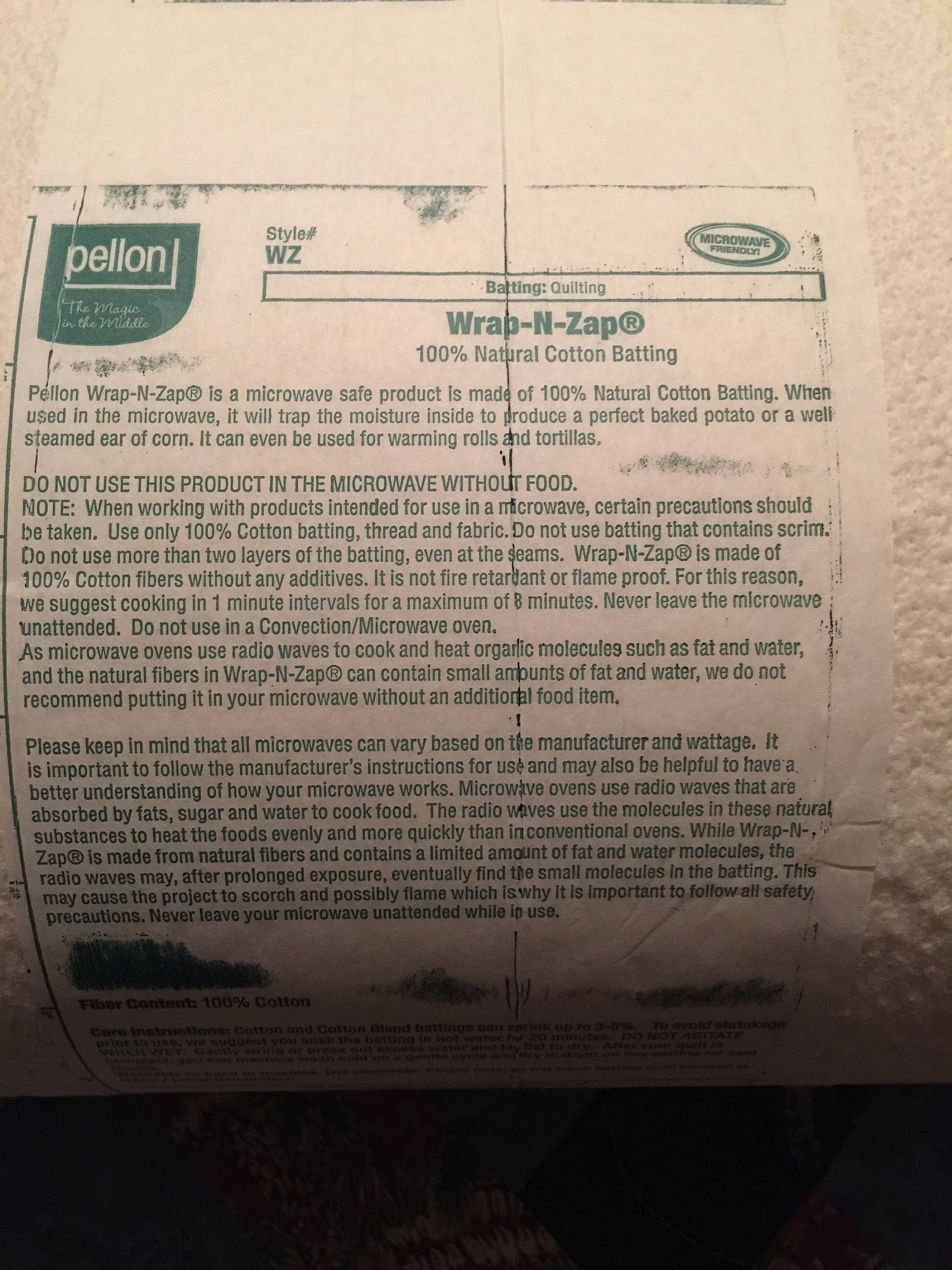 Pellon Wrap-n-zap Microwave Safe Batting 