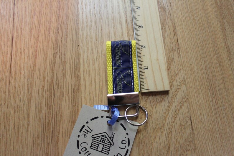 Blue Note Grosgrain Ribbon Yellow Cotton Webbing with Silver Hardware St Key Wristlet Louis Blues SHORTIE Key Fob