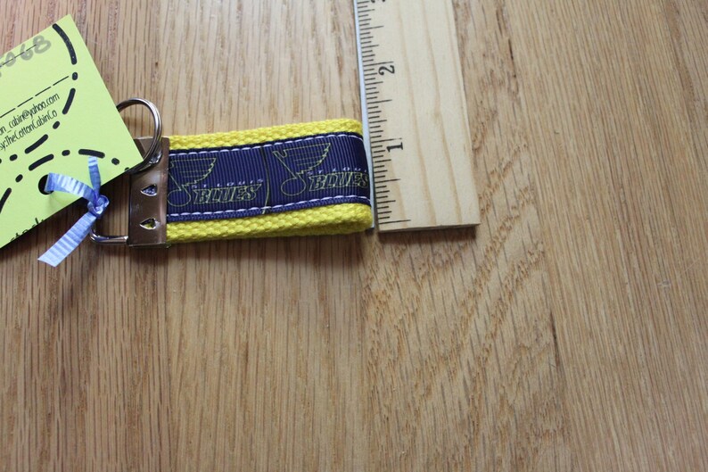 Blue Note Grosgrain Ribbon Yellow Cotton Webbing with Silver Hardware St Key Wristlet Louis Blues SHORTIE Key Fob