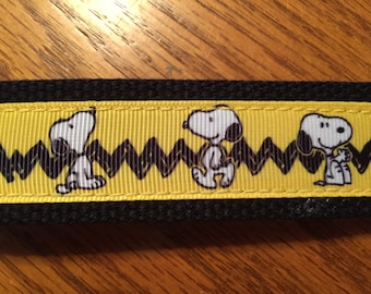Snoopy on Charlie Brown Zigzag grosgrain ribbon with Black webbing and silver hardware