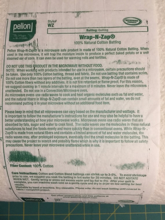Pellon Wrap-n-zap 90 Wide 100% Natural Cotton Batting Microwave