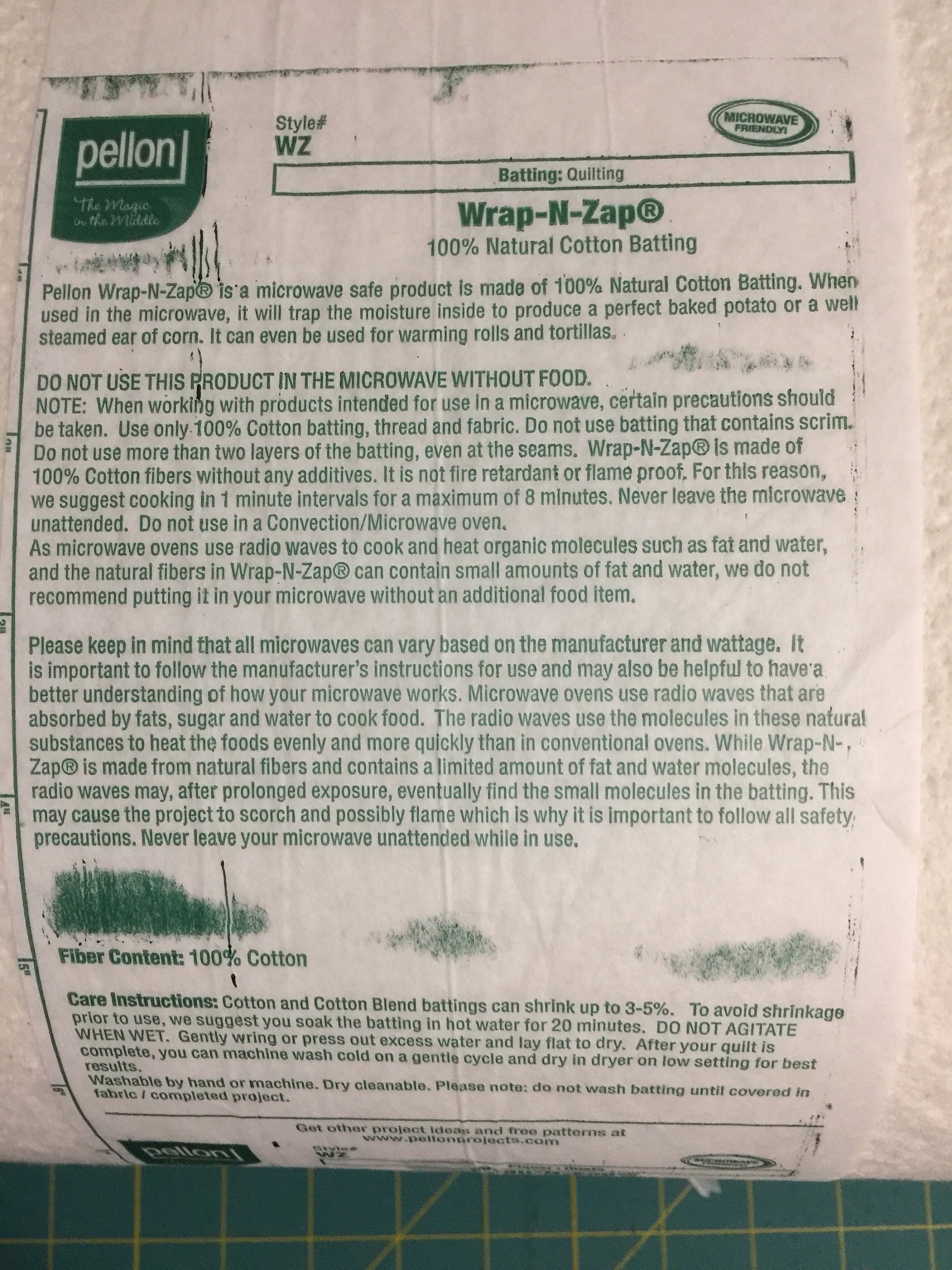 Wrap-N-Zap 100% Natural Cotton Batting 45”x1 Yard