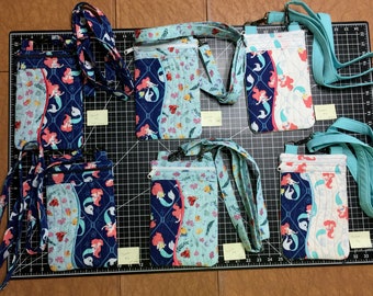 Little Mermaid Ariel- Disney Animated  Quilted Cross-Body Purse, 9 1/2" x 6" quilted cotton fabric purse, fully lined - zipper closure
