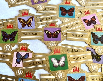 36 Butterfly Cigar Bands, Vintage Ephemera, Junk Journal, Set of 36