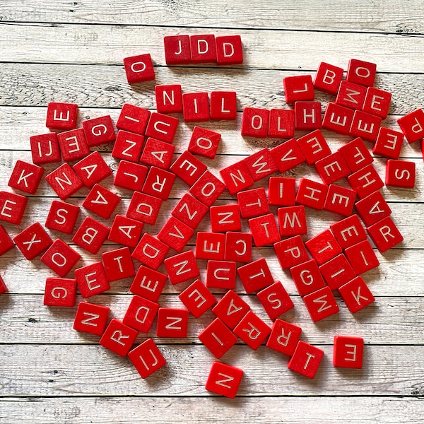 Set of 95 or 99 re, scrabble letters, game tiles, silver letters, unique, colourful, tiles,letter tiles