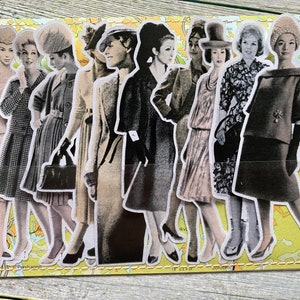 10 Fashion Sticker, wählerisch geschnitten, 10 Lady, Sticker in einer Sammelmappe von Vintage Landkarte. Ideal für Junkjournaling. frau, frauen, mode