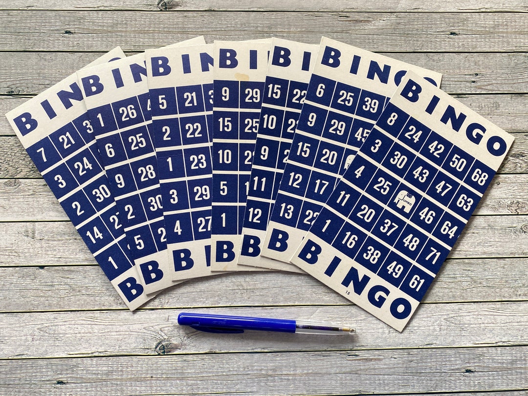 Bingo Game Cards Vintage. Retro Bingo Cards, Vintage Set of 7 Bingo
