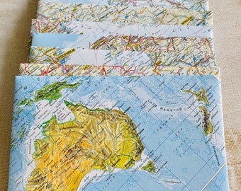 Handmade Envelopes, created from old, vintage world maps, great Stationary, for snailmail, Cute Stationary, medium format, maps, crossing