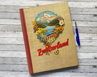 Vintage Zwitserland, kaartenboek, Nederlands, Douwe Egberts, koffie, album met foto's, jaren 50-60, collectors item met foto's, Zwitsers