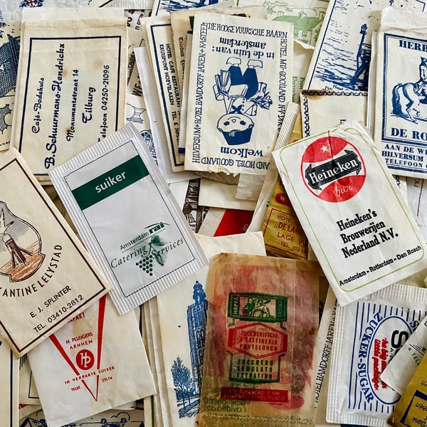 Old sugar bags ephemera, seventies, Vintage, Junk journal, scrapbook, collages, bags, paperbags, fun small item