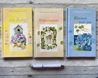 3 Unikat, Marjolein Bastin, Naturbuch, mit Bildern, kleine Bücher, gebunden, niederländisch, 3er-Set, ein Baby, Winterwünsche, Blumen für Dich