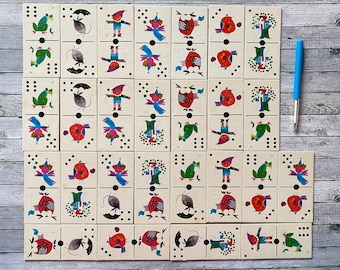 26 Vintage Dominosteine, schwarz und bunt, Pappe, kompletter Satz, Kunst, große Qualität, weiß, echtes Produkt, Spielartikel, Domino-Token,