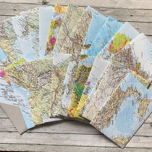 12 Handmade Envelopes, created from old world maps, great Stationary, for snailmail, Cute Stationary, medium format, vintage, snailmail,