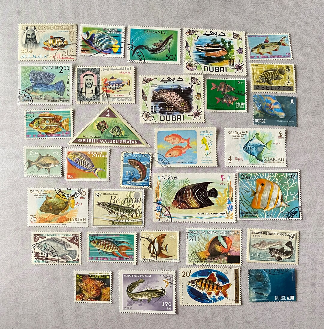 Fish Theme Poststamps of 30, Fish Theme, Set of Good Quality Post ...