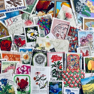 50 sellos postales antiguos y coloridos de todo el mundo, con posibilidad de combinar colores. Mujeres, animales, flores, sorteo de la suerte,
