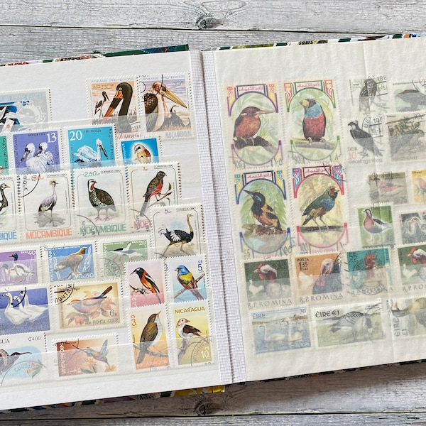 Birds poststamps, A5, stamp album, full Stamp Collection, archive, poststamps, album, junkjournal, Stamp Book, Philately album, animals