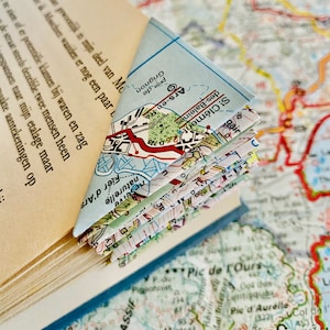 4 Marque-page d'angle ancien, vintage, carte. Idéal en cadeau pour quelqu'un qui aime voyager et lire pendant les vacances.