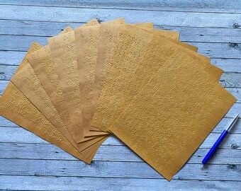 Braille paper, ephemera, set of 10 sheets of about A5 size. Mixed media for, junkjournaling, white, off-white, brown, Yellow vintage, unique