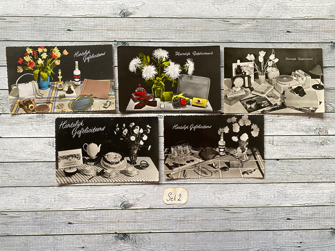 5 Photo Postcards Flowers With Attributes, Unique Sets Almost Antique ...