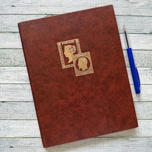 A5 Poststamp album empty poststamps brown one penny