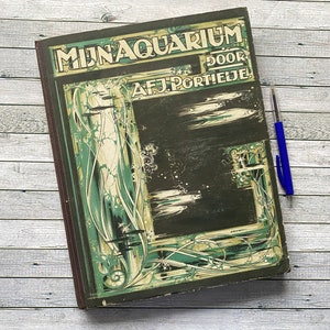 Álbum ilustrado do meu aquário holandês Verkade da década de 1930, ilustrações de livro vintage com fotos de peixes antigos