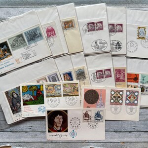60 buste cristiane d'epoca risalenti agli anni '60 - '80 circa, buste primo giorno FDC, ideali per collage di diari e diari di viaggio.