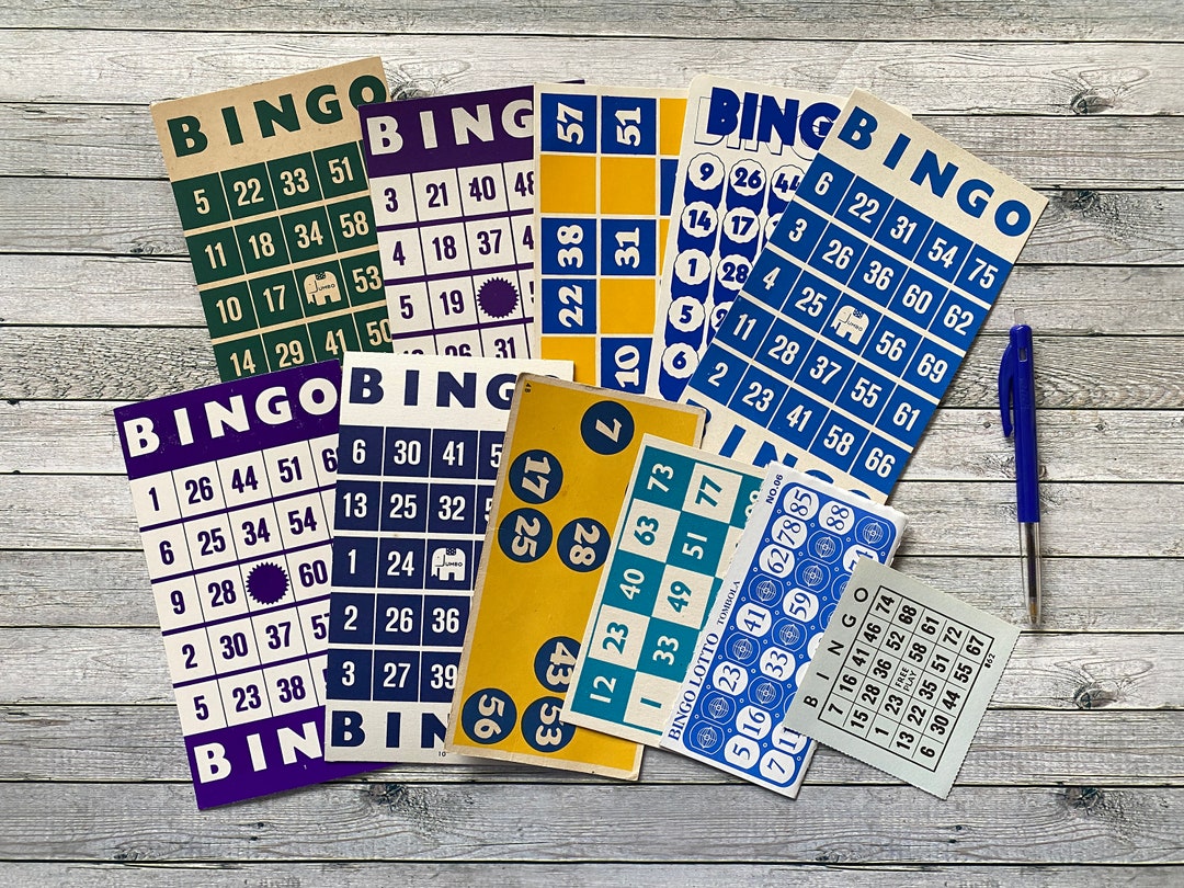 Bingo Game Cards Vintage. Retro Bingo Cards, Vintage Set of 12 Bingo