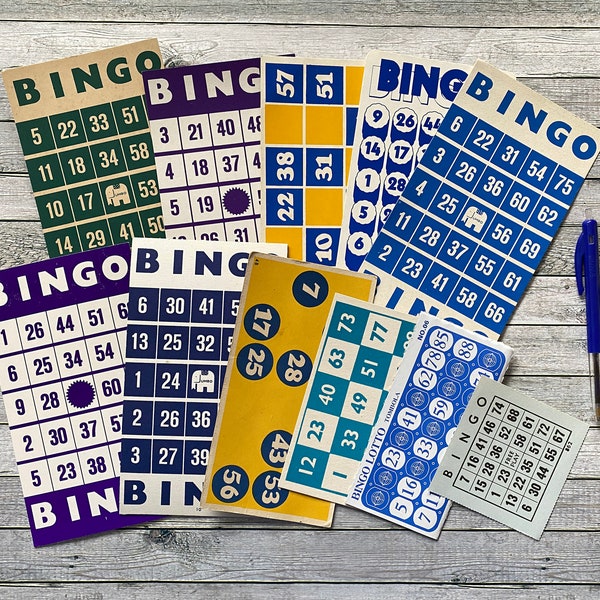 Bingo game cards vintage. Retro Bingo cards, vintage set of 12 bingo cards. real product, different sizes