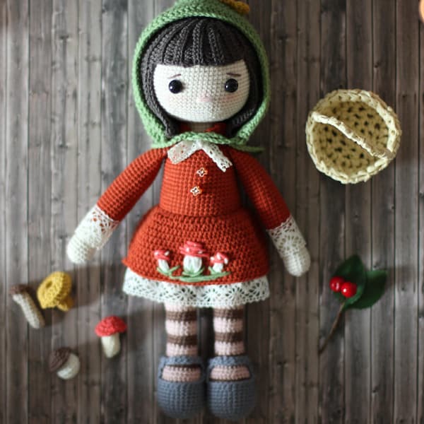 Puppe Herbst Pilz Amigurumi Doll Mushroom Crochetdoll Häkelpuppe Autumn Handmadedoll