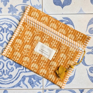 Bolsa de algodão acolchoado | Bolsa de maquiagem | Bolsa de cosméticos | Bolsa de joias | Carteira de viagem | Feito à mão | Estampado em bloco | Presente de aniversário