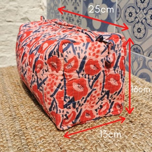 Quilted Cotton Wash Bag Toiletry Bag Handmade Makeup Bag Birthday Gift Cosmetic Bag Block Printed Waterproof Travel Bag image 6