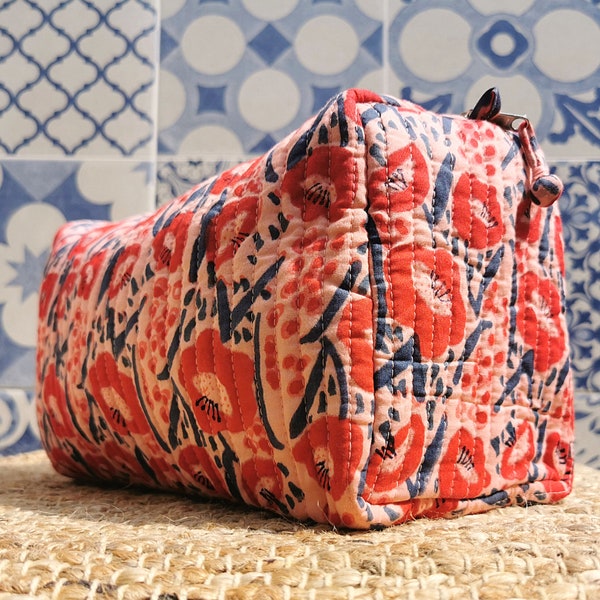 Quilted Cotton Wash Bag | Toiletry Bag | Handmade | Makeup Bag | Birthday Gift | Cosmetic Bag | Block Printed | Waterproof | Travel Bag