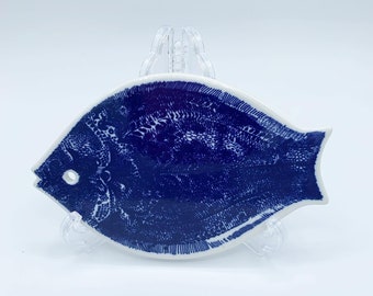 Porsgrund Norway Hand-Painted Fish Plate: Blue and White Porcelain Trivet