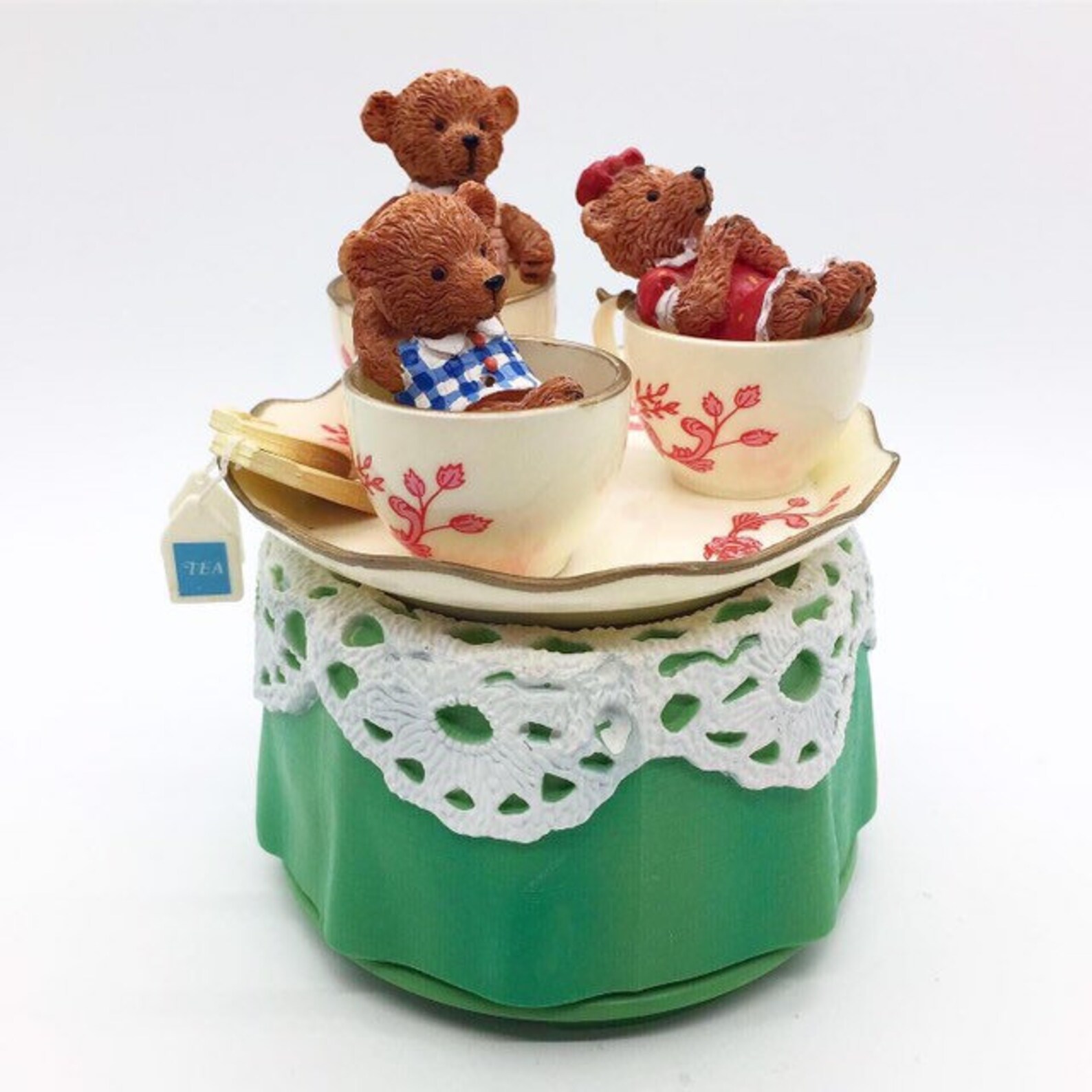 Vintage 1997 Enesco Teddy Bear Music Box Rotating Tea Cups Etsy