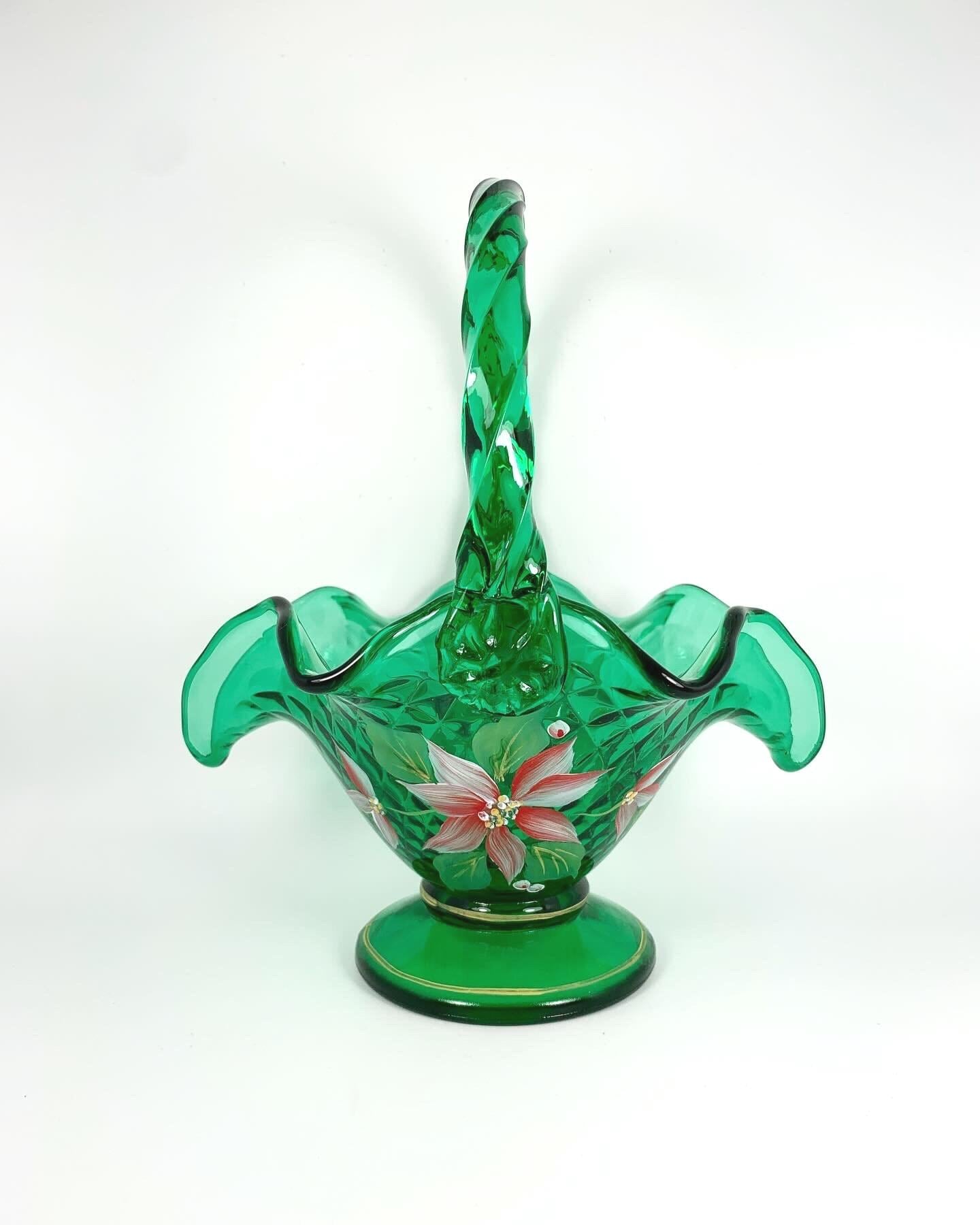 Fenton Emerald Green Basket - Etsy