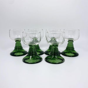 Vintage Green Beehive Cordial Glasses with Grape Vine Stand, Set of 6