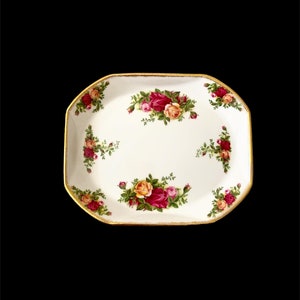 Royal Albert/Doulton England Old Country Roses Rectangular Tray, Red and Yellow Roses, Gold Accents