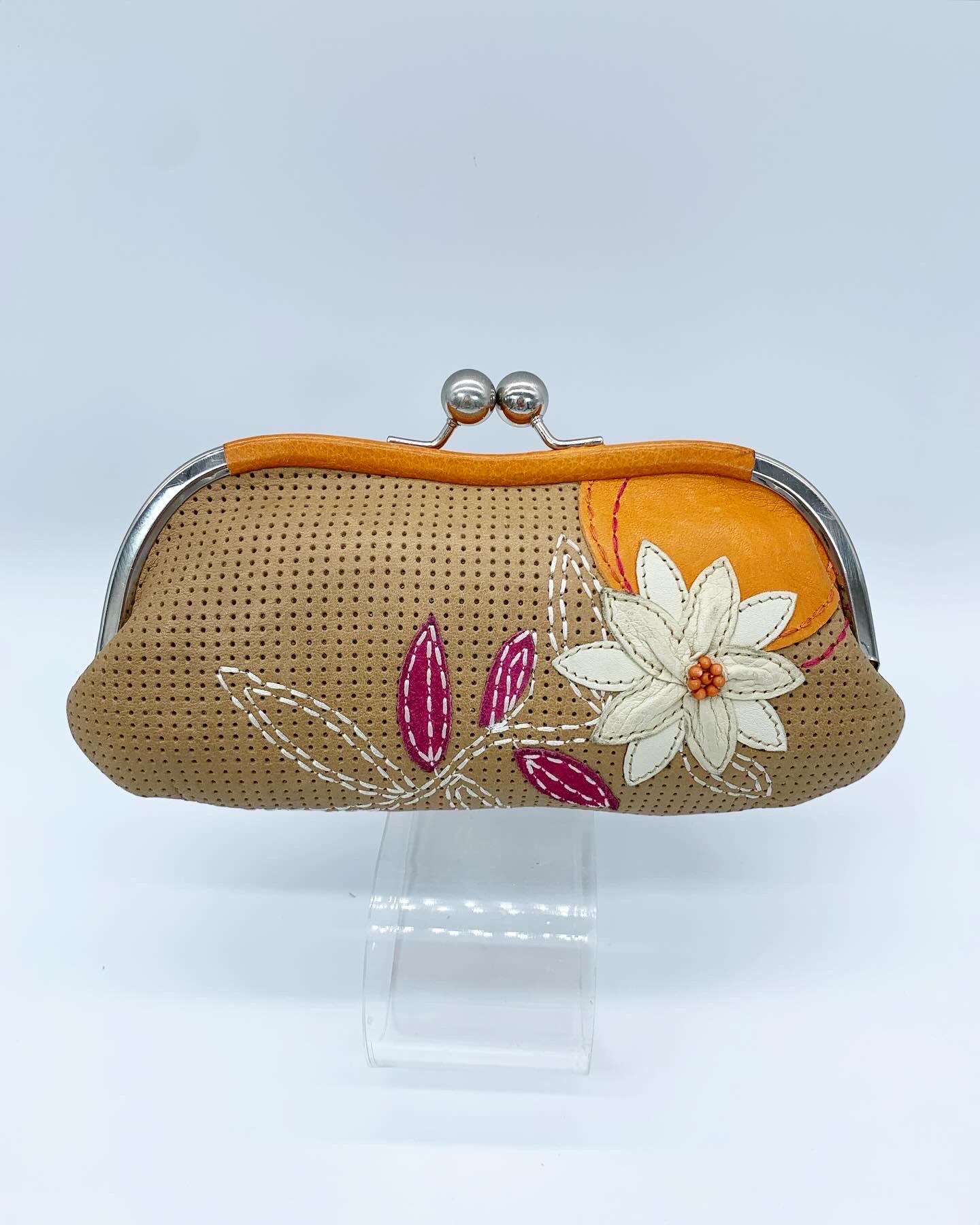 Fossil Leather Clam Shell Flower Wallet Purse Clutch, Kiss - Main Image