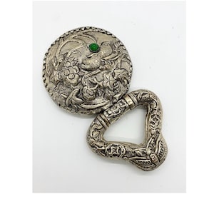 Vintage Silver Plated Embossed Floral and Birds Design Purse/Hand Mirror, Greek Key Design Frame