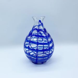 Rare Antique Kralik Czechoslovakia Bohemian Art Glass Clear and Blue Webbed Tango Vase