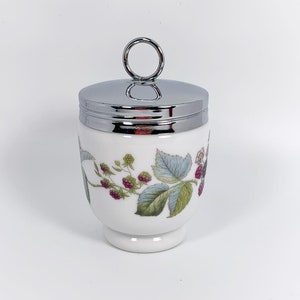 Royal Worcester Lavinia King Size Egg Coddler & Lid, Berries and Flowers, White Body, Discontinued