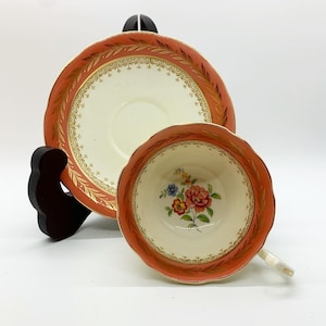 Vintage Aynsley Bone China Tea Cup and Saucer: Floral Oban Shape, Gold Gilt