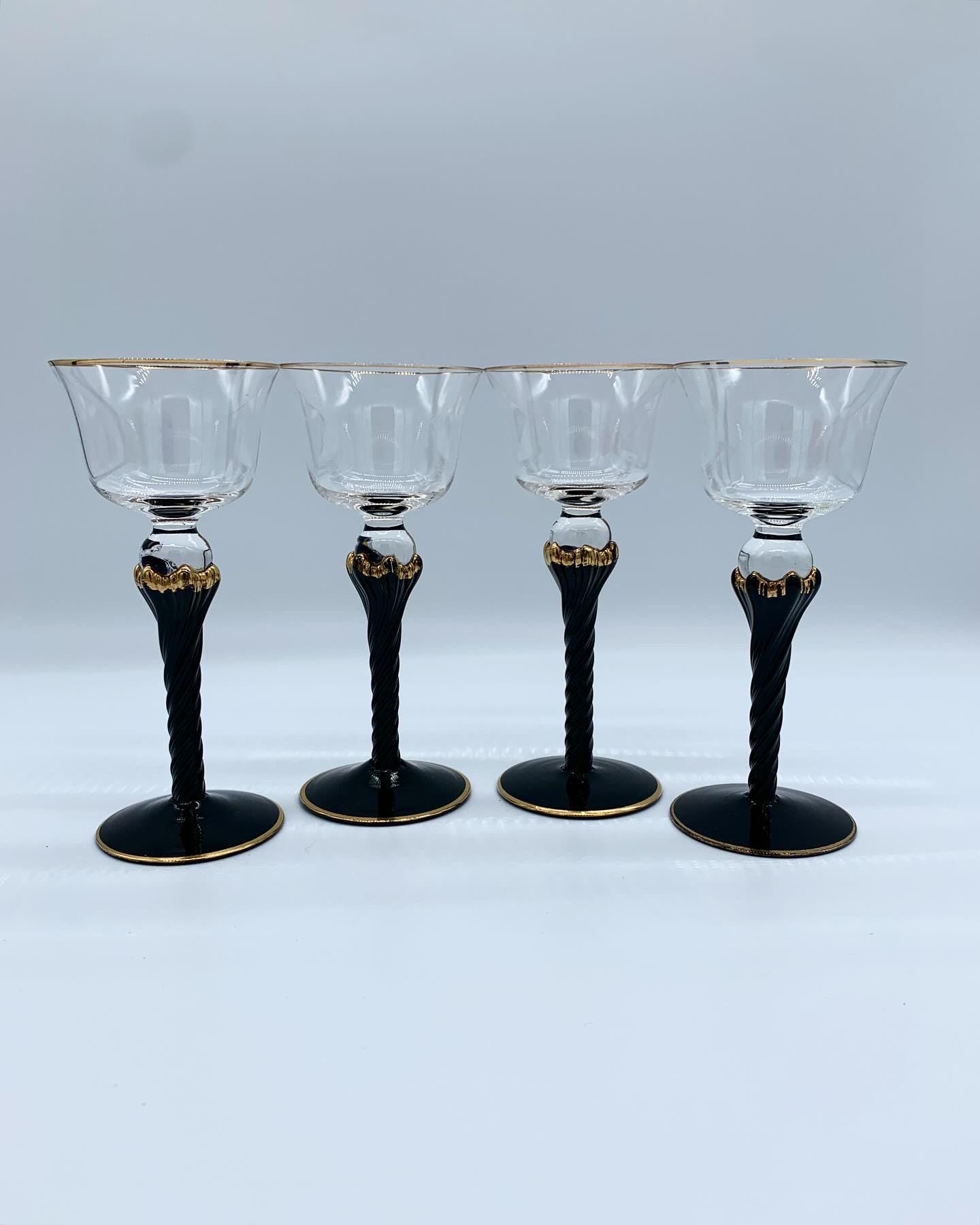 Vintage Black and Gold Twist Stem Wine Glasses - Set of 4 - Etsy